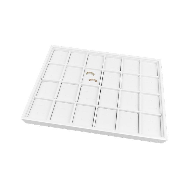 Bandeja expositora blanca de polipiel para joyería, bisutería y joyas BJ-24A-B