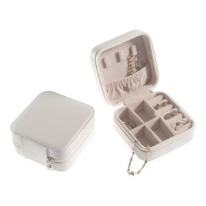Joyero de viaje blanco para joyería, bisutería y joyas 100x100x55 mm JY-1-B