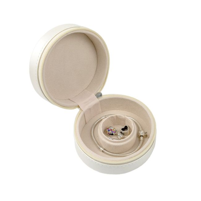 Joyero de viaje redondo blanco para joyería, bisutería y joyas 95x95x45 mm JY-2-B