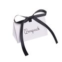 Caja de cartón blanca automontable con lazo satén negro para joyas bisutería y joyería 100x62x58 mm FL-1-B