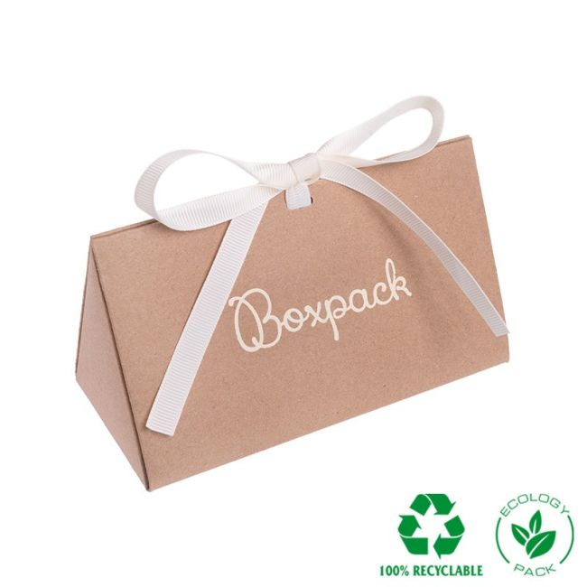 Caja de cartón kraft automontable con lazo grosgrain crema para joyas bisutería y joyería 150x88x82 mm FL-2-K