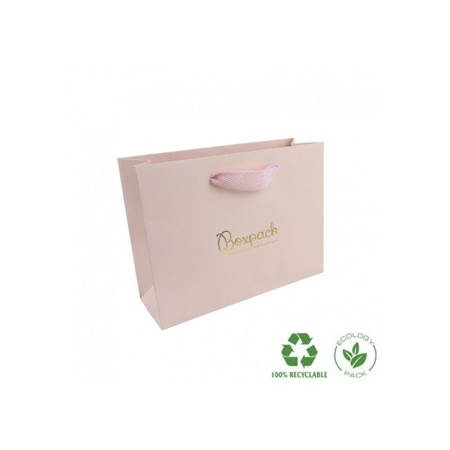 Bolsa de papel ecológica rosa cuarzo mate para joyería bisutería y relojería 200X150X70 mm E-B-MA-RC