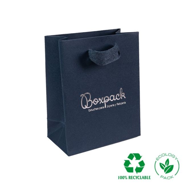 Bolsa de papel mate azul para joyería bisutería y relojería 120x150x65 mm E-B-M-A